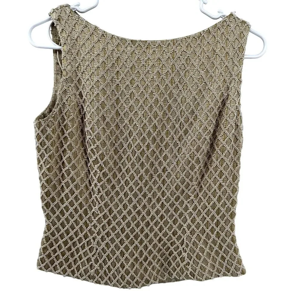 Vintage Carmen Marc Valvo Beaded Blouse 90s Embellished Top Zip Lined Beige 4 - Picture 2 of 5